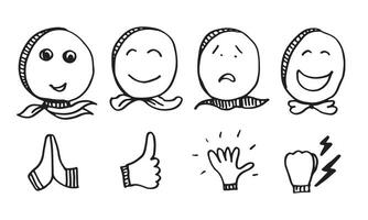 Hand drawn emoticon set, on white background. vector