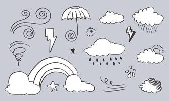 Weather Doodle Set isolated on a grey background. hand drawn illustration. vector