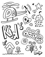 hand-drawn cute doodle set on white background. doodle design elements.doodle kids for decoration and coloring page. vector