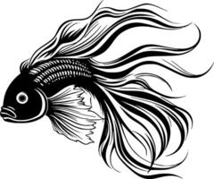 Betta Fish, Black and White illustration vector