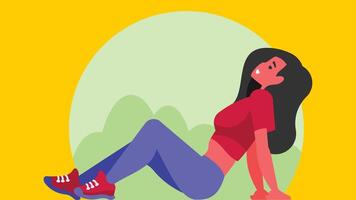 mujer disfruta el al aire libre sentado en el jardín ilustración vector