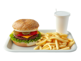 une Hamburger et frites sur une plateau avec une boisson png