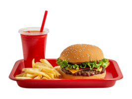 une Hamburger et frites sur une plateau avec une boisson png