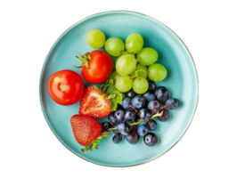 un plato con varios frutas y vegetales en eso png