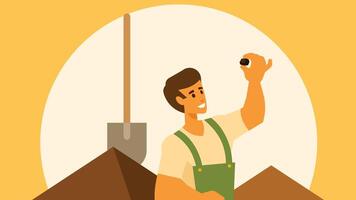 Farmer in the farm collecting the crops harvest season illustration vector