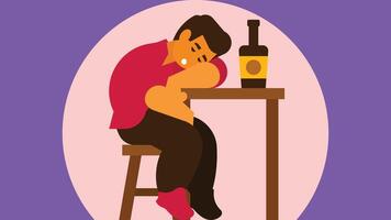 Drunk person on a bar drinking and sleeping illustration vector