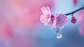 sakura ramas y agua gotas en un pacífico primavera foto