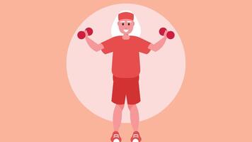 an old woman doing exercises in the gym with dumbells isolated illustration vector