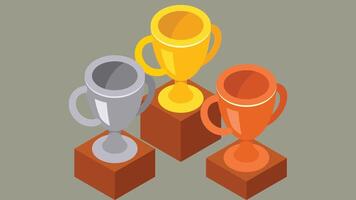 trophy in gold, silver, and bronze metals isometric illustration vector