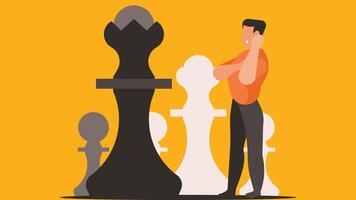 Person plays chess and thinks of the next move illustration vector