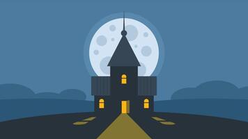 hunted house with full moon in the background background illustration vector