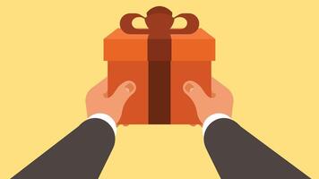 open hands holds a gift box with a wrap illustration vector