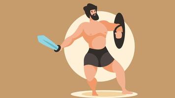 Gladiator worrior cartoon character illustration vector