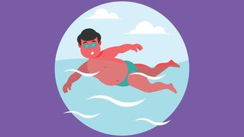 Boy swimming professionally in the ocean illustration vector