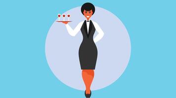 waitress is accomodating guests with welcome drinks in a hotel illustration vector