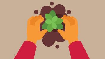 Hands plants a plant in soil abstract illustration vector
