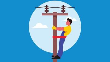 tecnician is fixing the electricity pole connection illustration vector