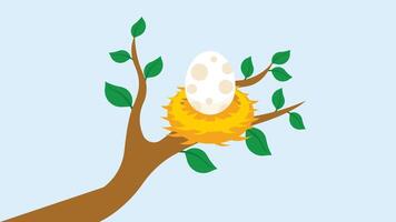 Bird nest with an egg on a branch of a tree illustration vector