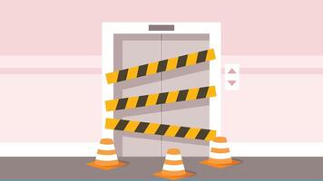 not functional elevator and closed with yellow tapes with alert cones illustration vector