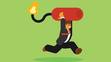 businessman running with dynamite stick on his hands illustraiton vector