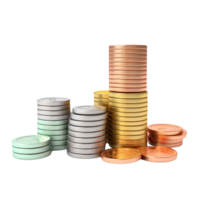 stack of coins on transparent background. 3D rendering. Financial and investment business concepts png