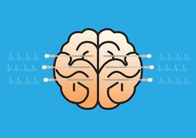 illustration of a brain with stereoelectroencephalography or SEEG electrodes inserted in the brain for epilepsy diagnostic. vector