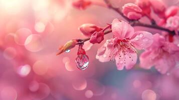 sakura ramas y agua gotas en un pacífico primavera foto