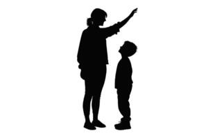 Mom and Son black Silhouette isolated on a white background vector