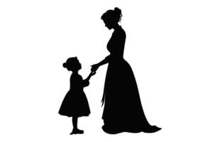 mamá y niño negro silueta aislado en un blanco antecedentes vector
