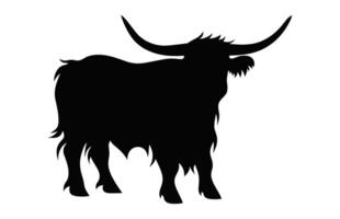 Highland Cattle Cow black Silhouette isolated on a white background vector