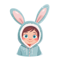 Cartoon cute kid wearing jacket with bunny ears png