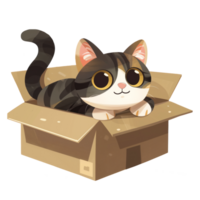 Black cat sitting in a cardboard box png