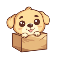 Cute dog looking out of cardboard box illustration png