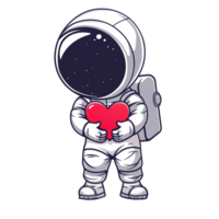 Cartoon astronaut carrying red heart png