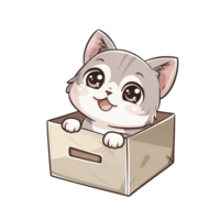 Cute cat kitten looking out of cardboard box illustration png