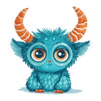 Adorable creatures, cute cartoon monster with big horns illustration png