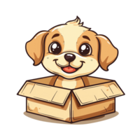 Cute adorable dog sitting in a cardboard box png