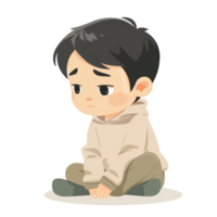Illustration of a sad boy, looking lonely png