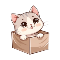 ilustración de cartulina caja con un gato gatito png