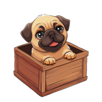 Illustration of cute bulldog in the box png