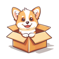 Karton Box mit ein süß Hund Illustration png