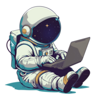 Cute cartoon astronaut working on paptop png