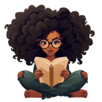 Beautiful Afro teenager in glasses reading a book png