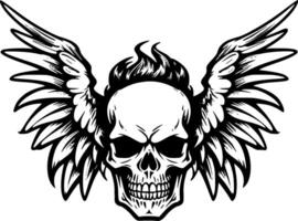 Skull With Wings - Black and White Isolated Icon - illustration vector