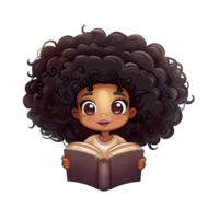 Afro american girl reading book png