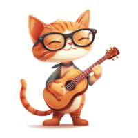 Cat with acoustic guitar design png