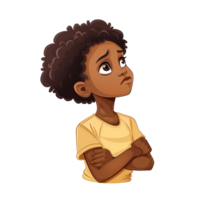 Afro boy thinking and wondering png