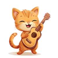 Adorable cute cat with guitar design png