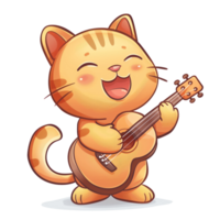 Cute cat holding a guitar and singing png