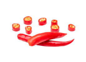 Top view set of red chili pepper or cayenne pepper with slices in stack isolated with clipping path in file format png